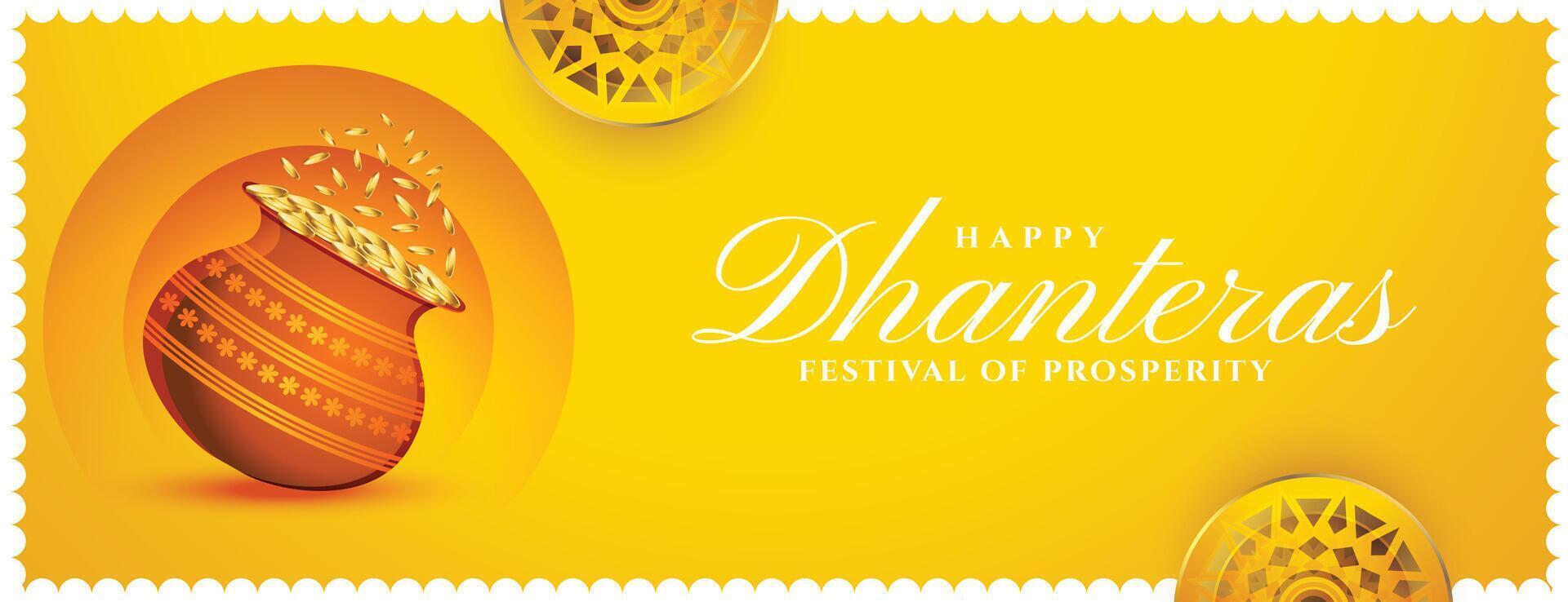 nett glücklich Dhanteras traditionell Banner mit golden Topf Design vektor