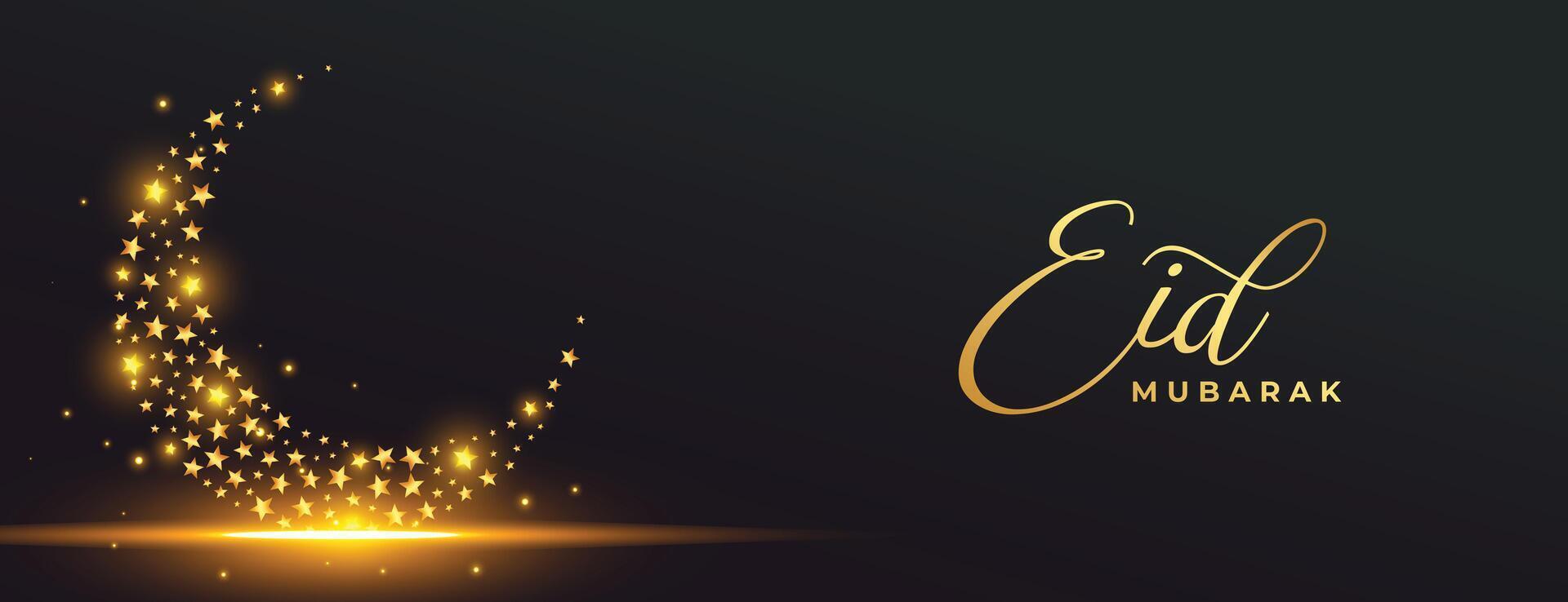 funkelnd golden Mond mit Licht bewirken eid Mubarak Banner vektor