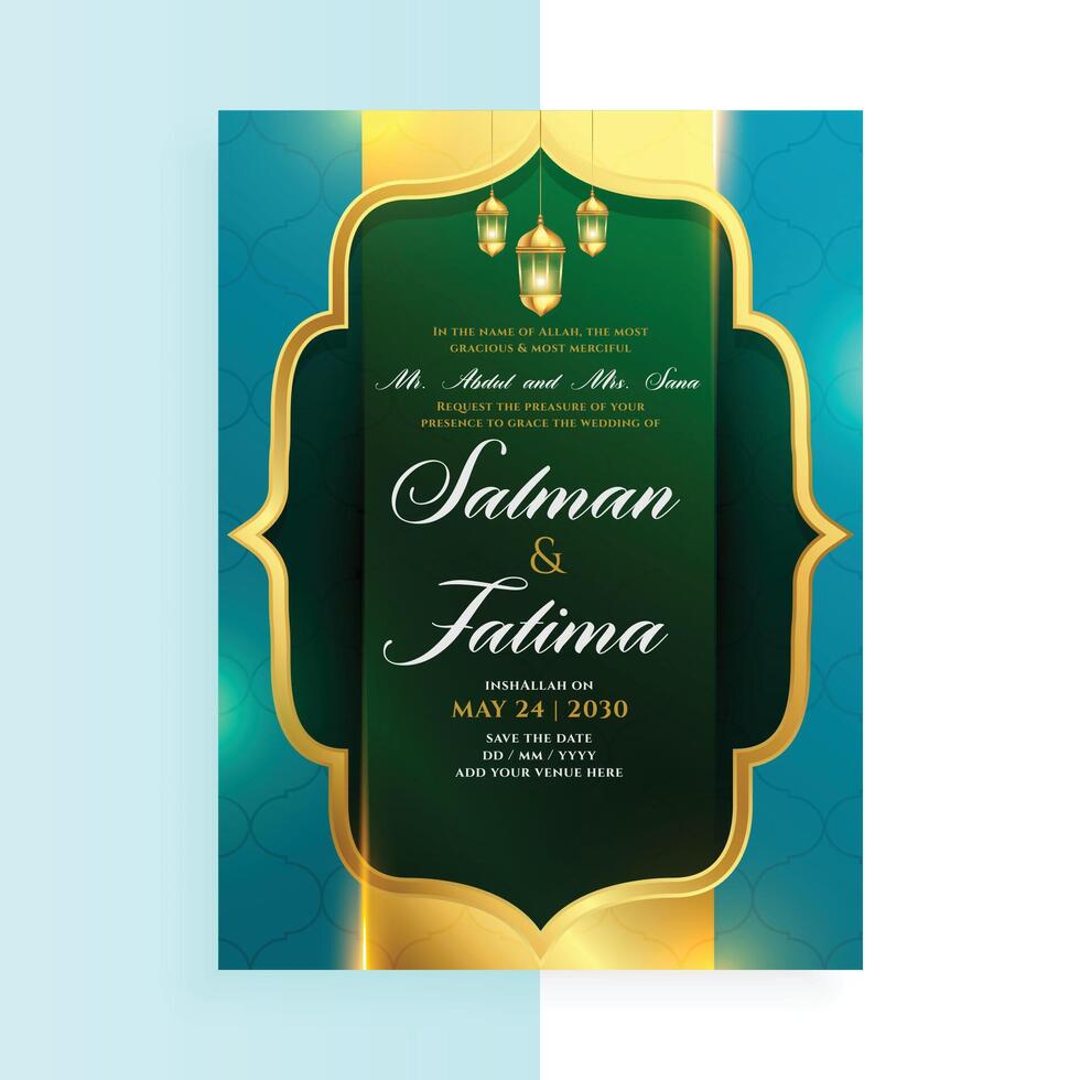 dekorativ islamisch Hochzeit Feier E-Card Flyer mit Laterne Design vektor