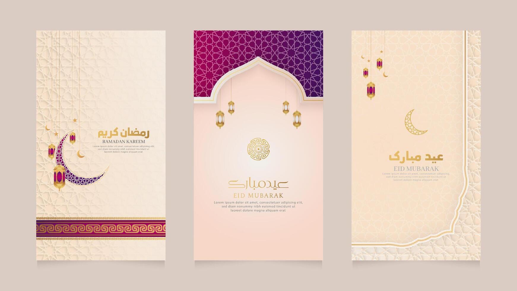 islamic arabicum realistisk social media berättelser samling mall för ramadan kareem och eid mubarak vektor