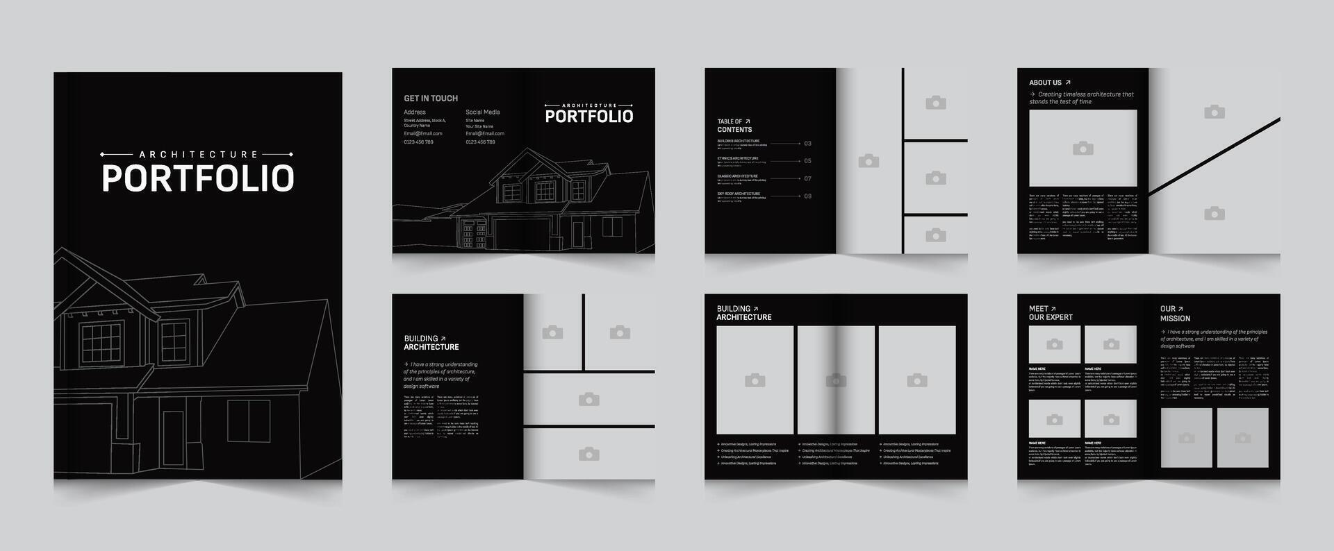 die Architektur und Innere Portfolio Layout Design, a4 Standard Größe drucken bereit Broschüre Vorlage.Innenraum Design Portfolio vektor