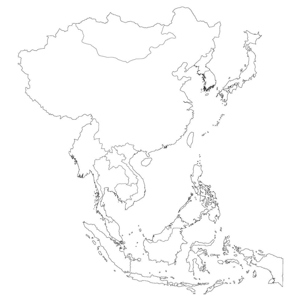 Asien Land Karta. Karta av Asien i vit Färg. vektor