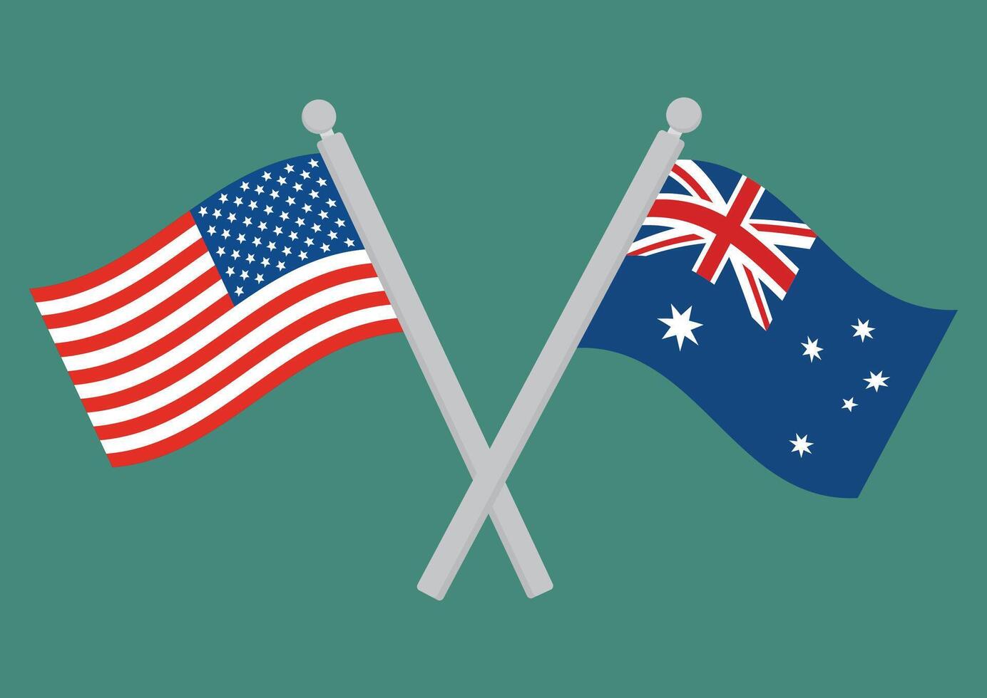 USA mot Australien. flagga av förenad stater av Amerika och Australien på flaggstång vektor