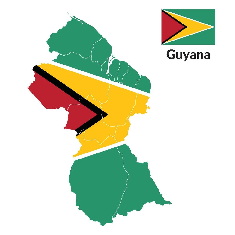 Karta av guyana med nationell flagga av guyana vektor