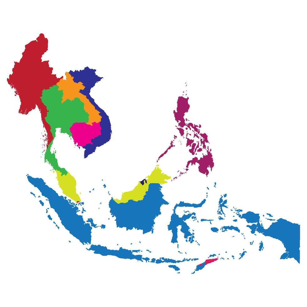 sydöst Asien Land Karta. Karta av sydöst Asien i Flerfärgad. vektor