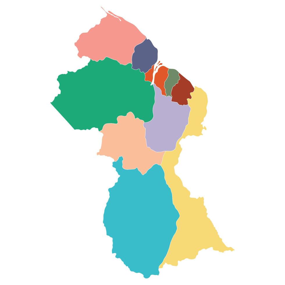 guyana Karta. Karta av guyana i administrativ provinser i Flerfärgad vektor