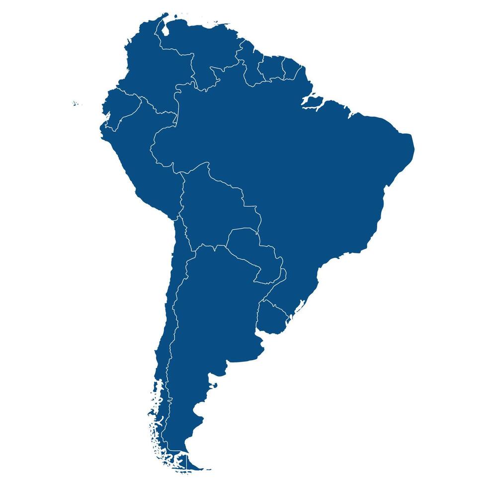 söder Amerika Land Karta. Karta av söder Amerika i blå Färg. vektor