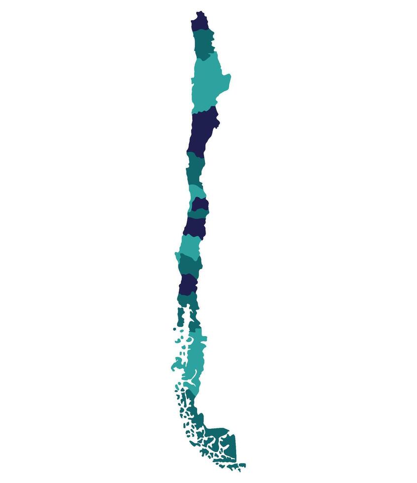 chile Karta. Karta av chile i administrativ provinser i Flerfärgad vektor