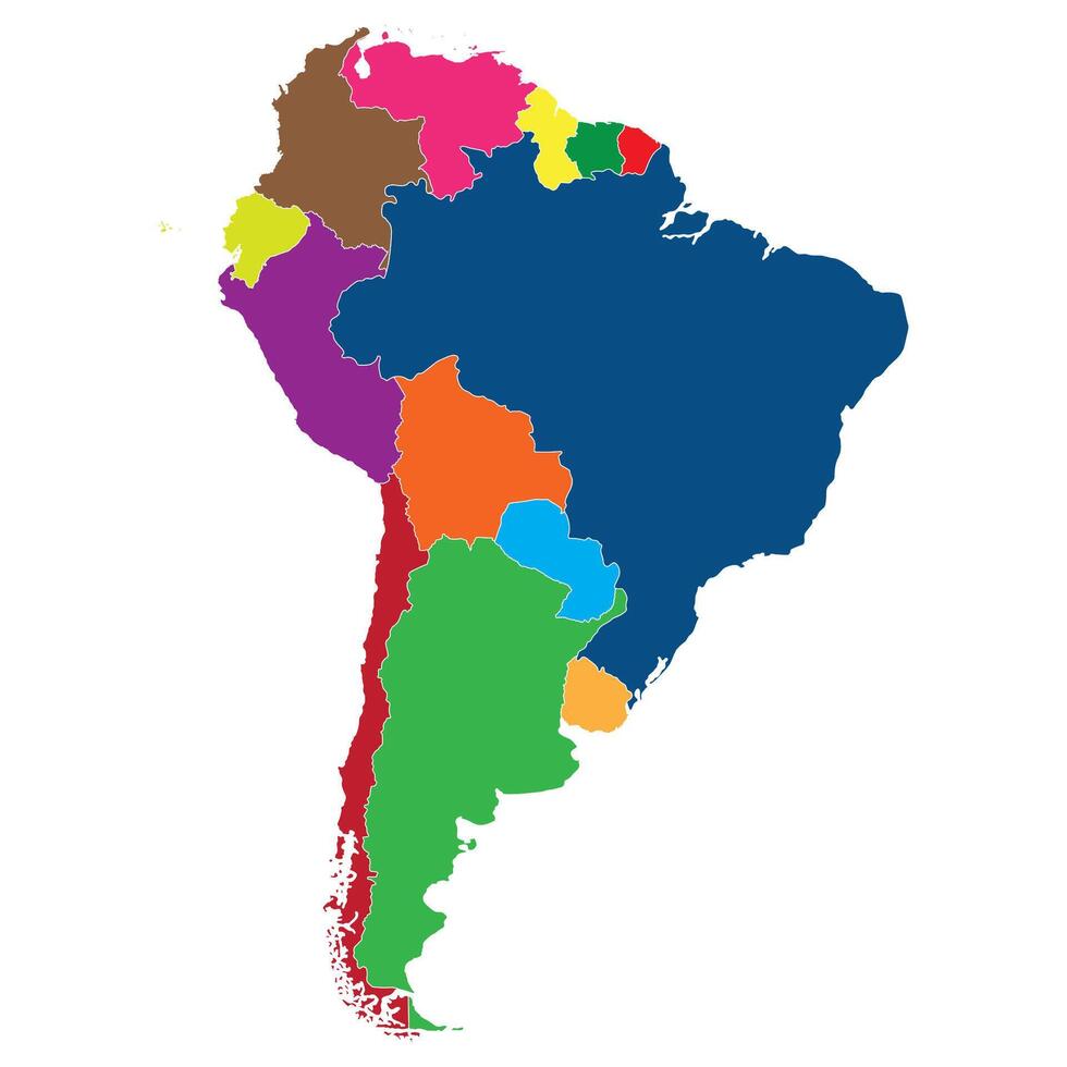 söder Amerika Land Karta. Karta av söder Amerika i Flerfärgad. vektor