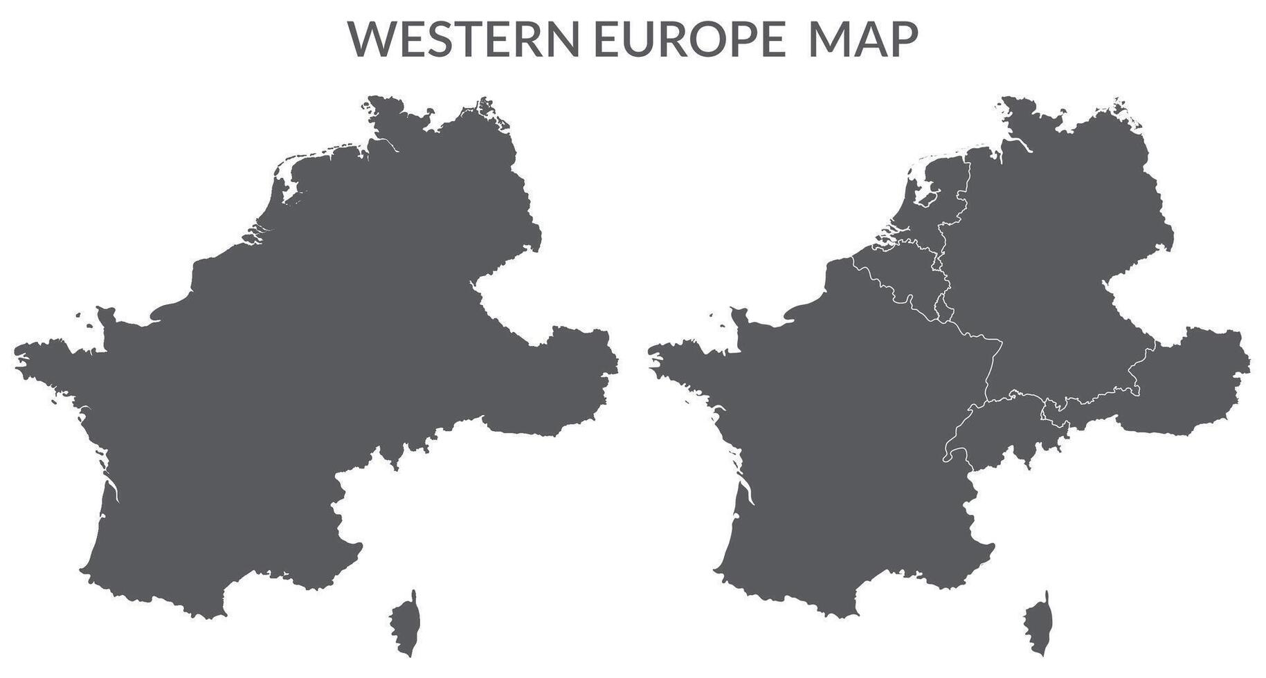 Västra Europa Land Karta. Karta av Västra Europa i uppsättning grå Färg vektor