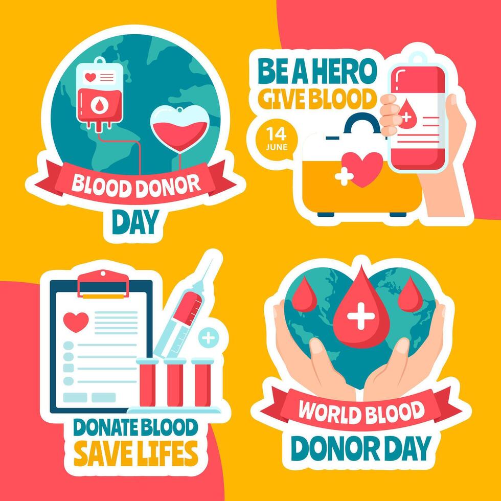 blod givare dag märka platt tecknad serie hand dragen mallar bakgrund illustration vektor