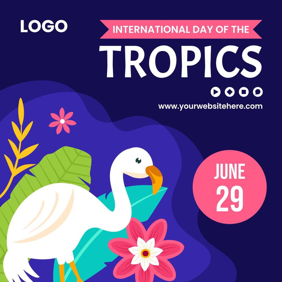 tropikerna dag social media illustration platt tecknad serie hand dragen mallar bakgrund vektor