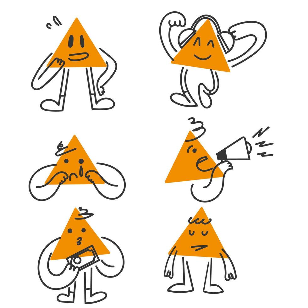 Hand gezeichnet Gekritzel Dreieck gestalten Charakter Geste Sammlung Illustration vektor
