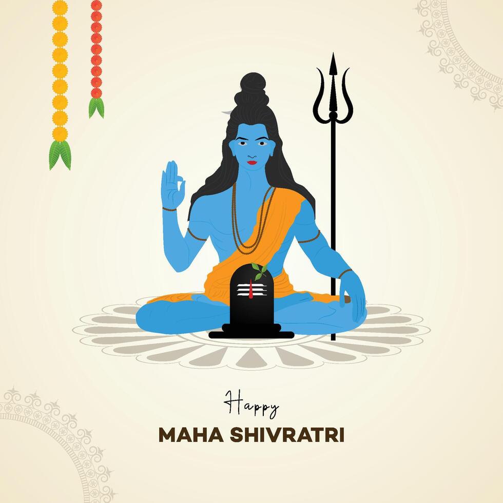 maha shivratri affisch, vektor. illustration. av herre. shiva, för Lycklig hinduiska, religion, festival, kreativ, bakgrund, indisk Gud vektor