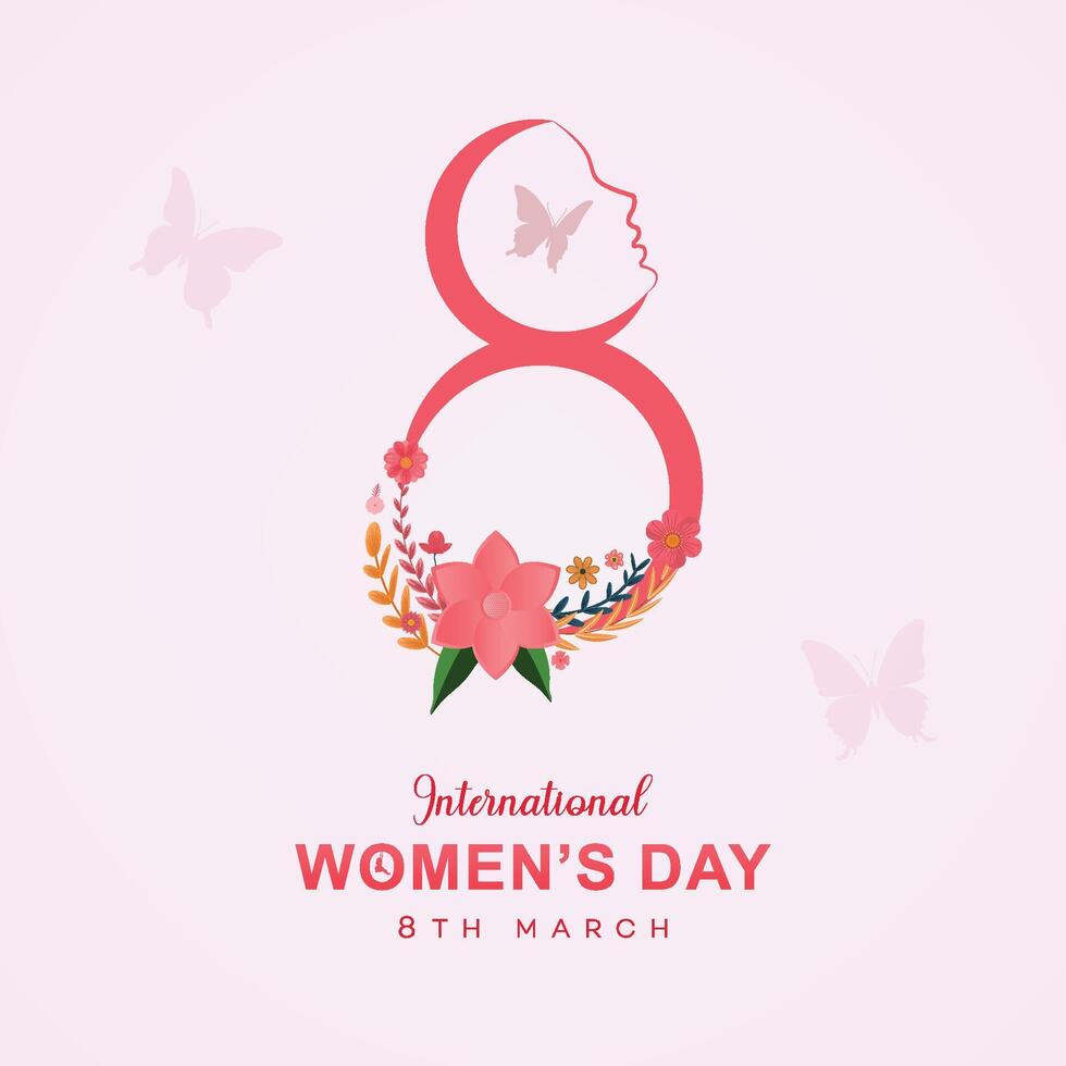kvinnors dag affisch, posta, typografisk 8 Mars, multietnisk grupp av skön vektor