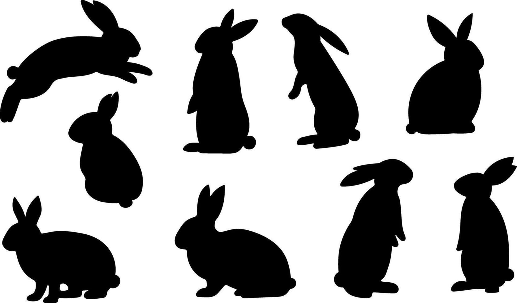 påsk kanin silhuetter, kanin klämma konst uppsättning, isolerat dekorativ element för de högtider vektor