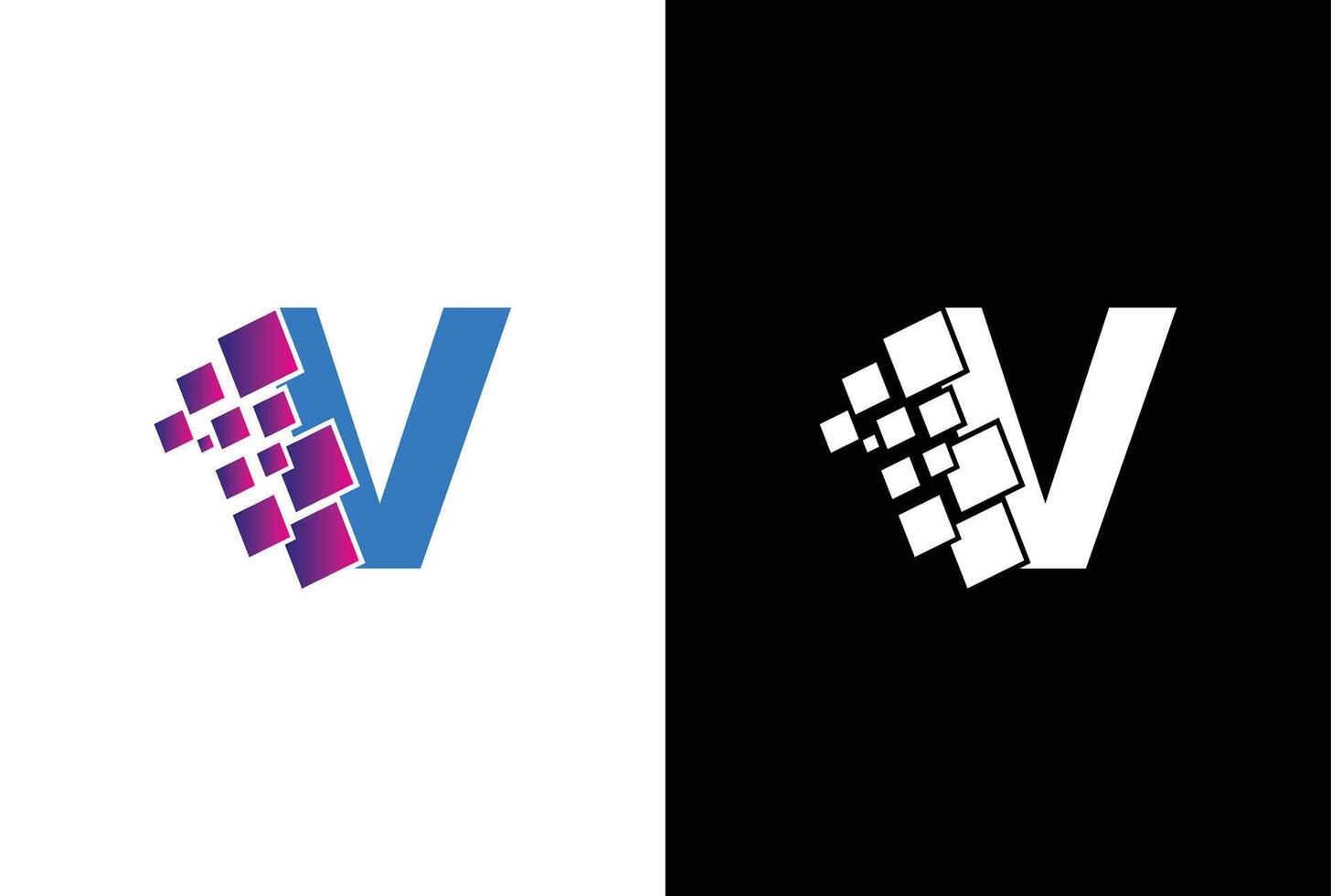 Initiale Brief v Digital Pixel Logo Design Vorlage Element. Brief v Pixel Logo, Dreieck, Blau Farbe, Technologie und Digital Logotyp. vektor