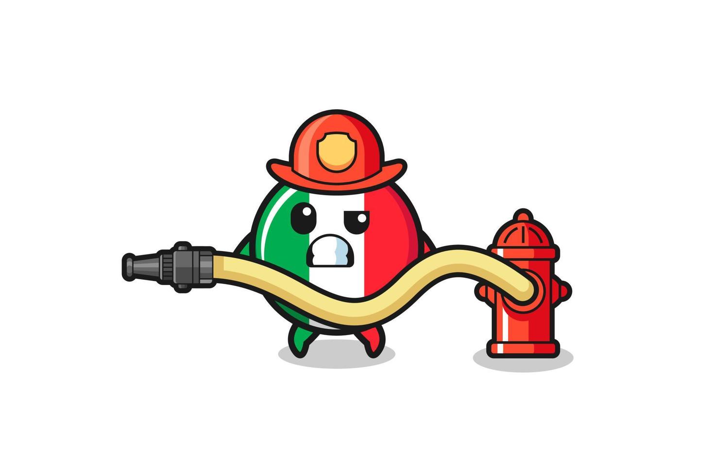 Italien Flagge Cartoon als Feuerwehrmann Maskottchen mit Wasserschlauch vektor
