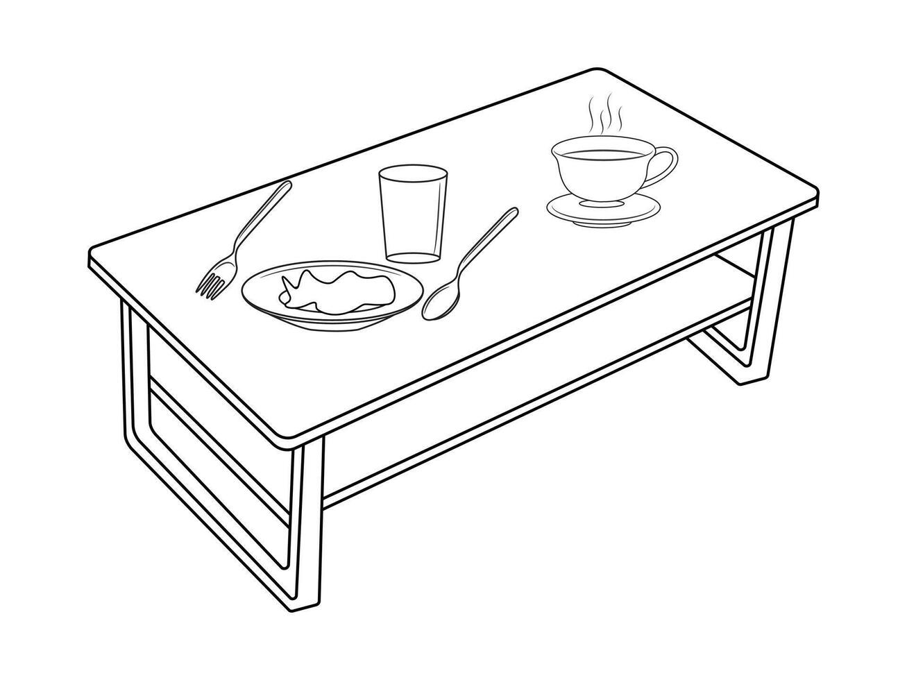 Kaffee und Tee Tabelle mit Glas und hölzern Tisch, Tasse von heiß Tee und Tee Blatt auf das hölzern Tabelle und das Tee Plantagen Hintergrund vektor