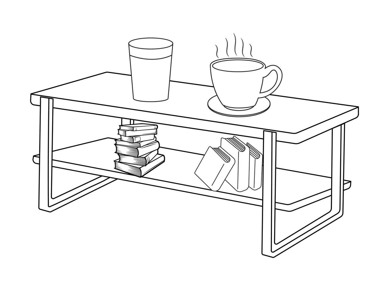 Kaffee und Tee Tabelle mit Glas und hölzern Tisch, Tasse von heiß Tee und Tee Blatt auf das hölzern Tabelle und das Tee Plantagen Hintergrund vektor