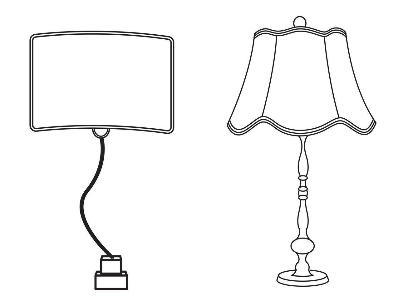 stilvoll Lampe, modern Lampe Innere im Schlafzimmer, elektrisch Tisch, Fußboden Lampen, Lampenschirme, anders Innere Licht Dekor Stehen und hängend. vektor