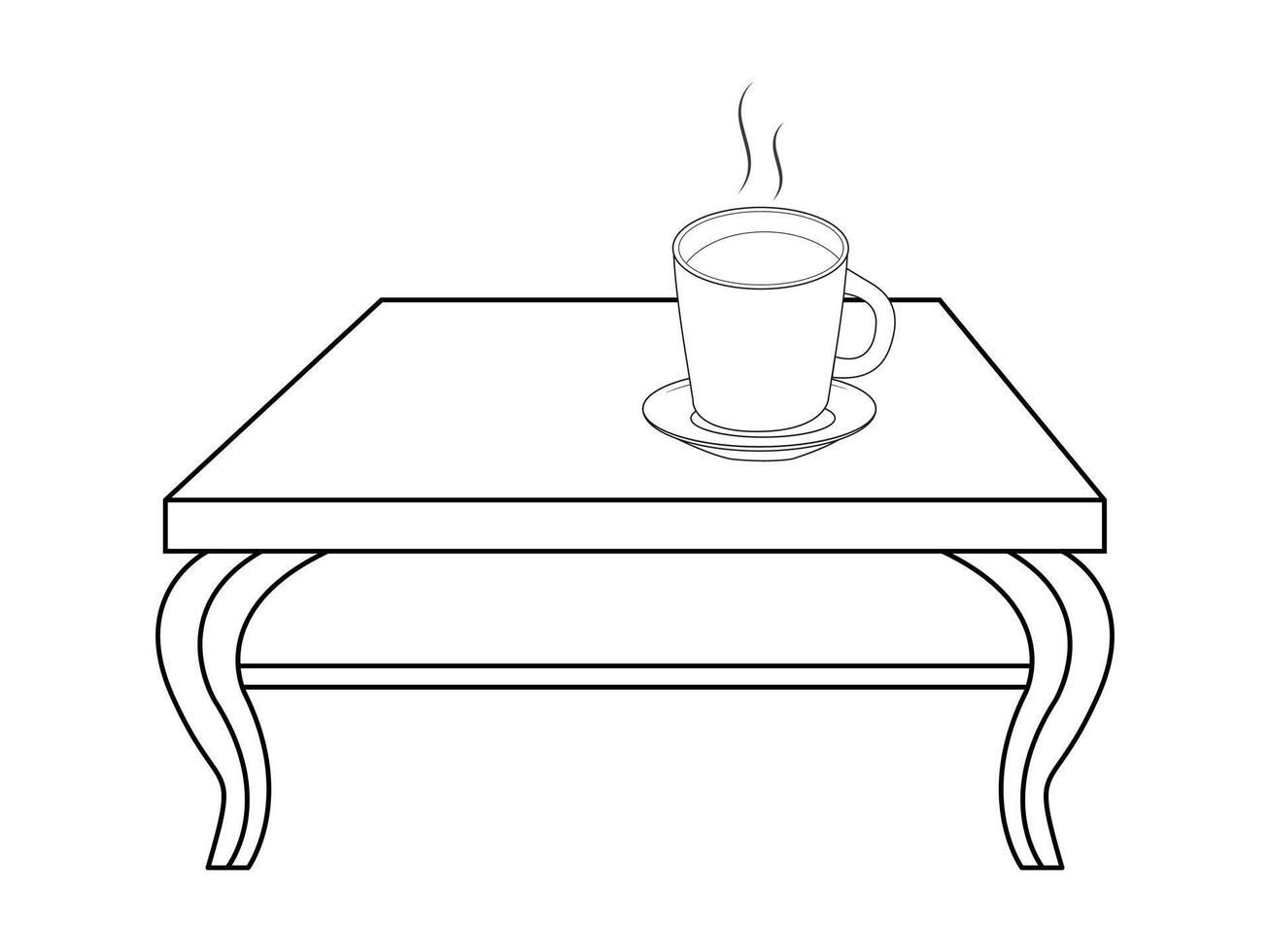 kaffe och te tabell med glas och trä- tabell, kopp av varm te och te blad på de trä- tabell och de te plantager bakgrund vektor