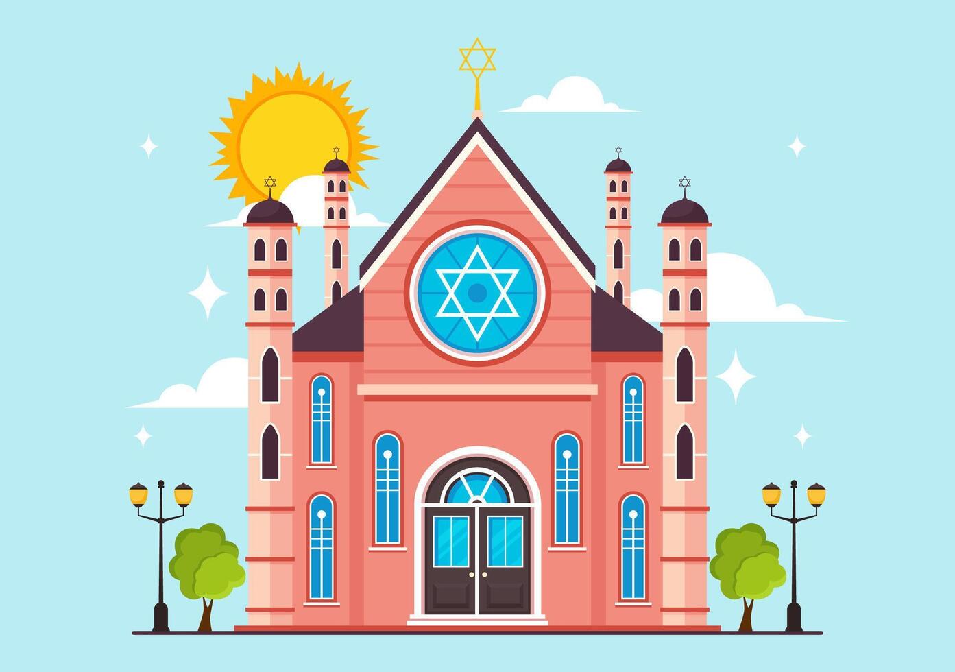 synagoga byggnad eller jewish tempel vektor illustration med religiös, hebré eller judendom och jude dyrkan plats i platt tecknad serie bakgrund