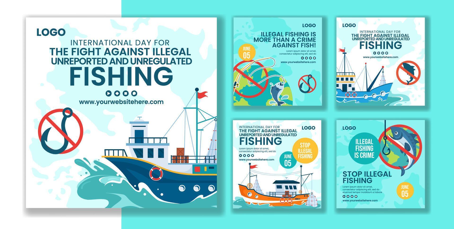 olaglig mot fiske social media posta platt tecknad serie hand dragen mallar bakgrund illustration vektor