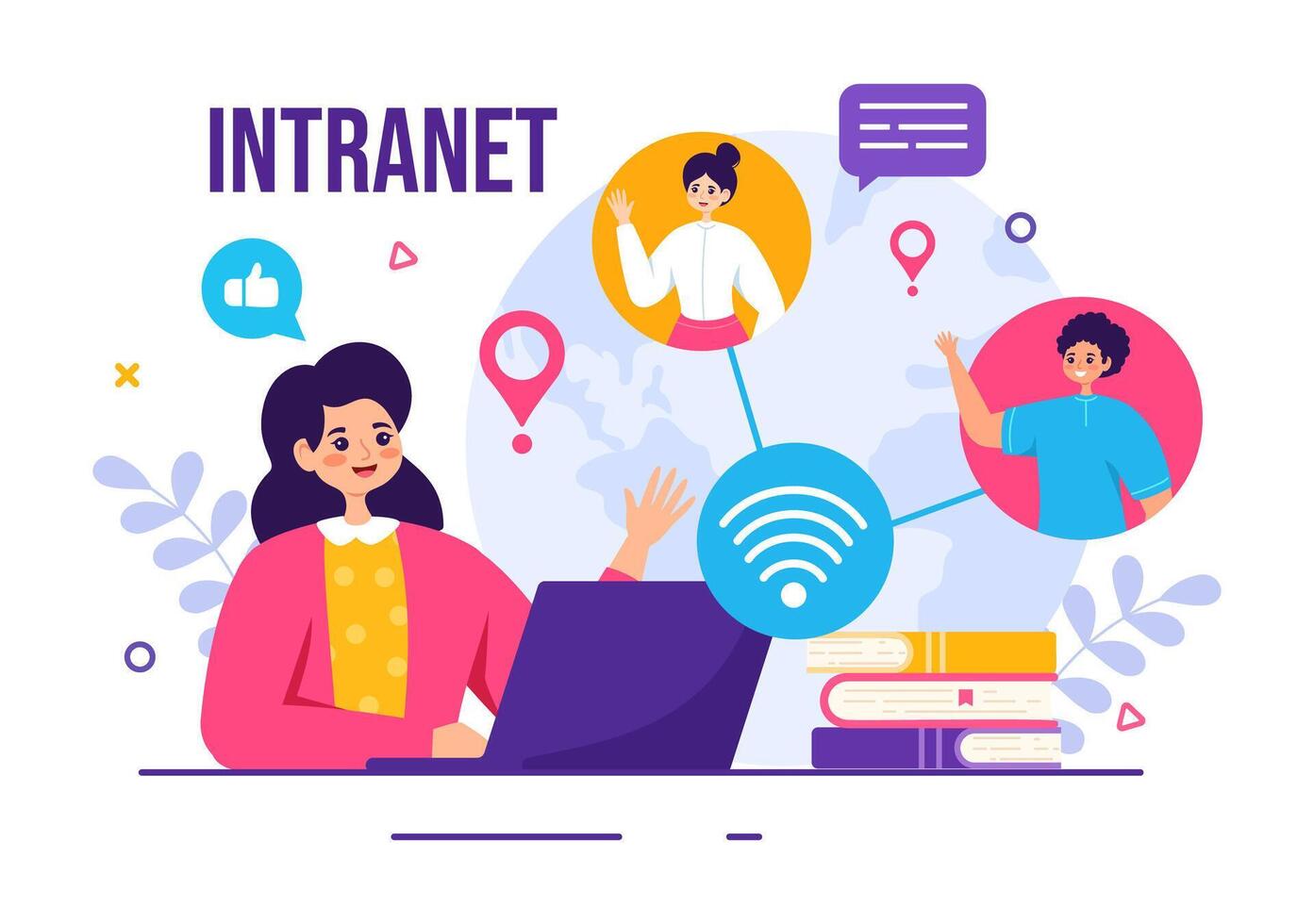 intranät internet nätverk förbindelse teknologi vektor illustration till dela med sig konfidentiell företag information och hemsida i platt tecknad serie bakgrund