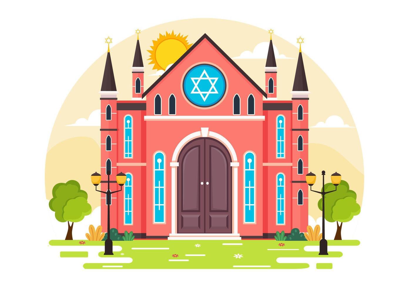 Synagoge Gebäude oder jüdisch Tempel Vektor Illustration mit religiös, Hebräisch oder Judentum und Jude Anbetung Platz im eben Karikatur Hintergrund