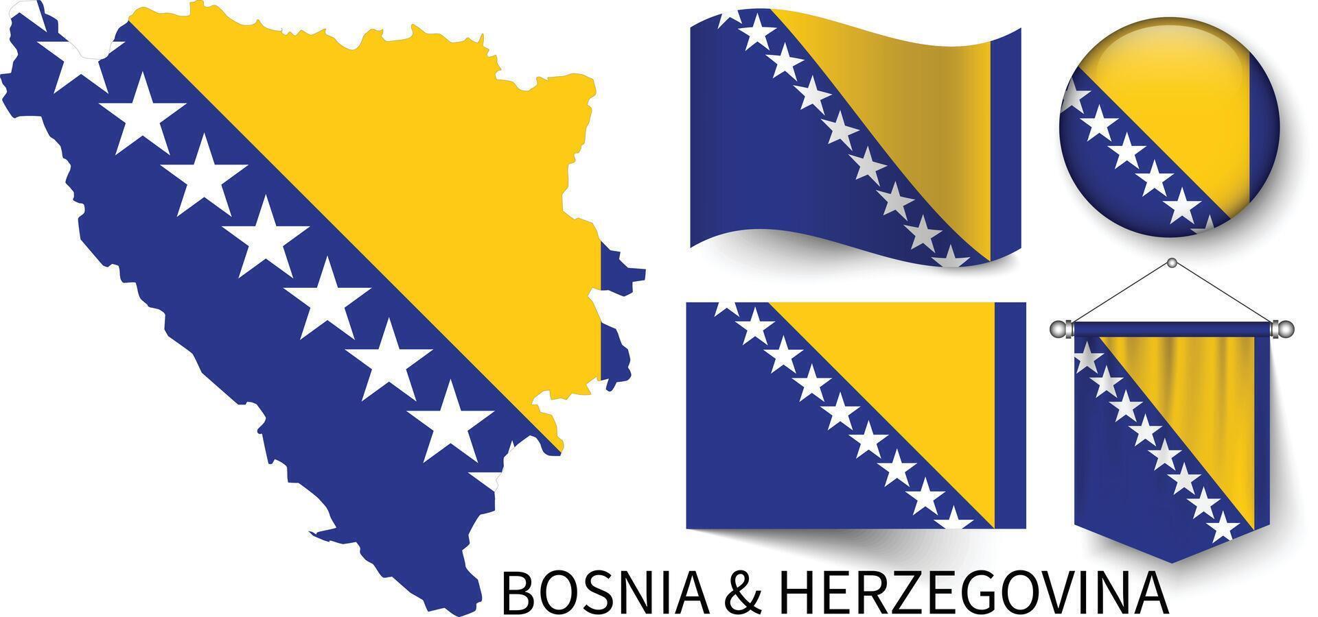 de olika mönster av de bosnien och herzegovina nationell flaggor och de Karta av bosnien och hercegovinas gränser vektor