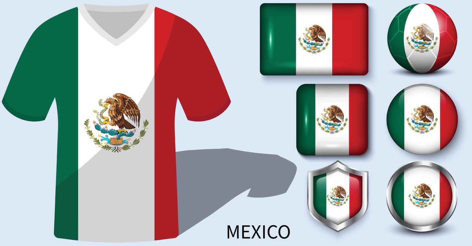 Mexiko Flagge Sammlung, Fußball Trikots von Mexiko vektor