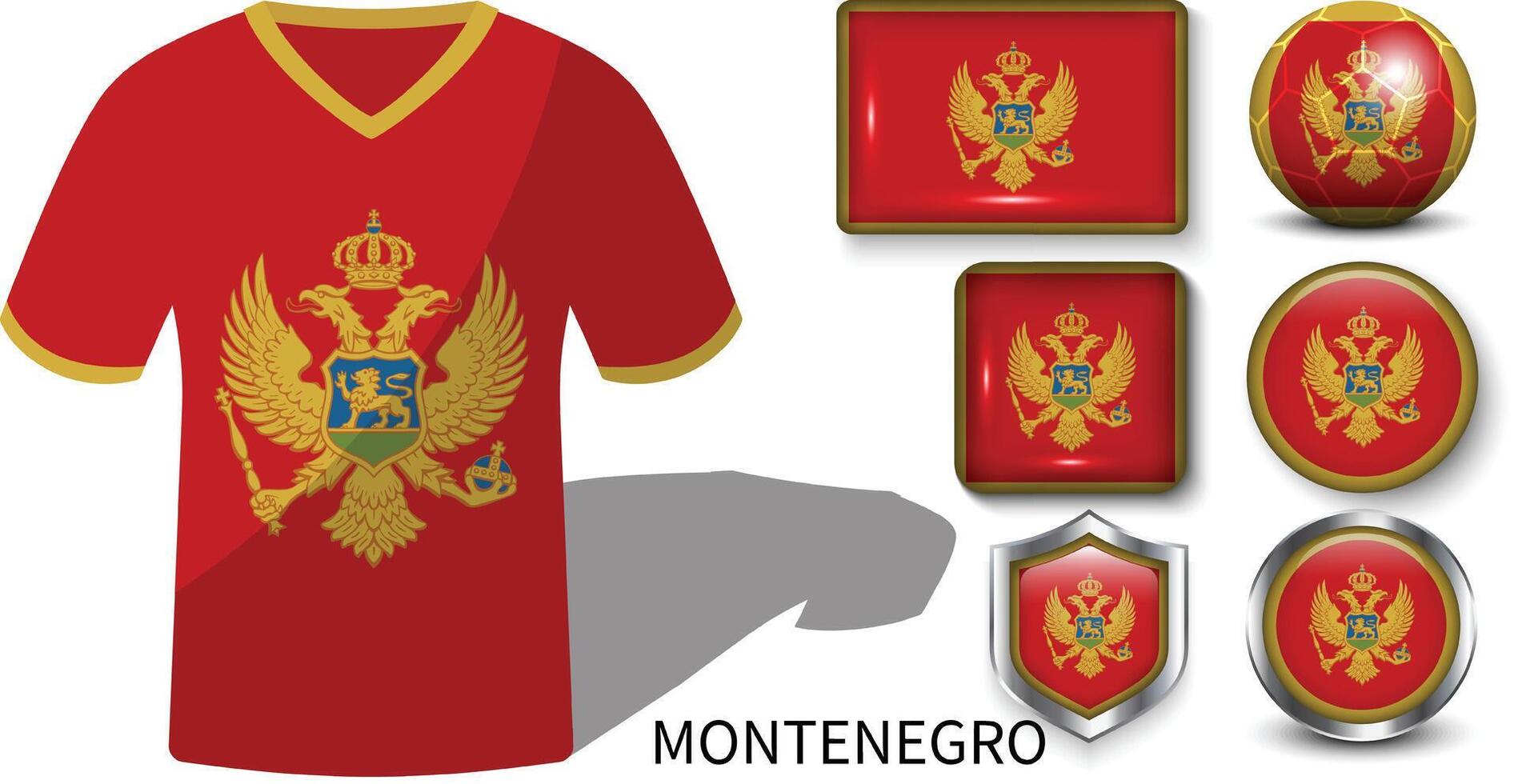 de fotboll tröjor av montenegro, monte flagga samling vektor