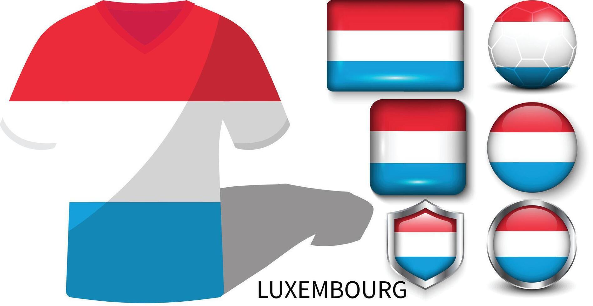 Luxemburg Flagge Sammlung, Fußball Trikots von Luxemburg vektor