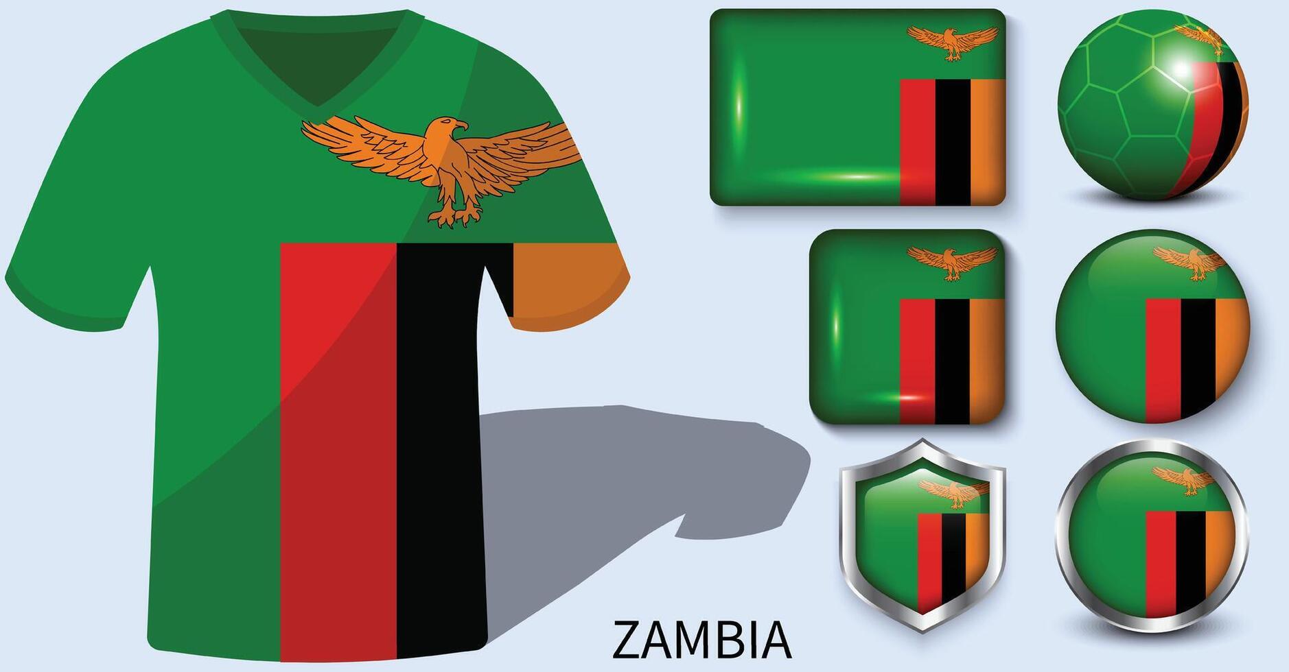 Sambia Flagge Sammlung, Fußball Trikots von Sambia vektor