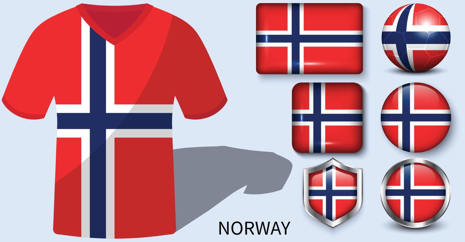 Norge flagga samling, fotboll tröjor av Norge vektor