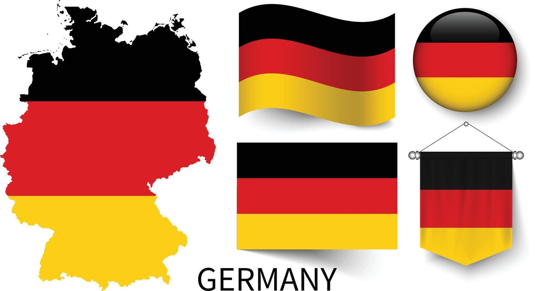 de olika mönster av de Tyskland nationell flaggor och de Karta av Tysklands gränser vektor