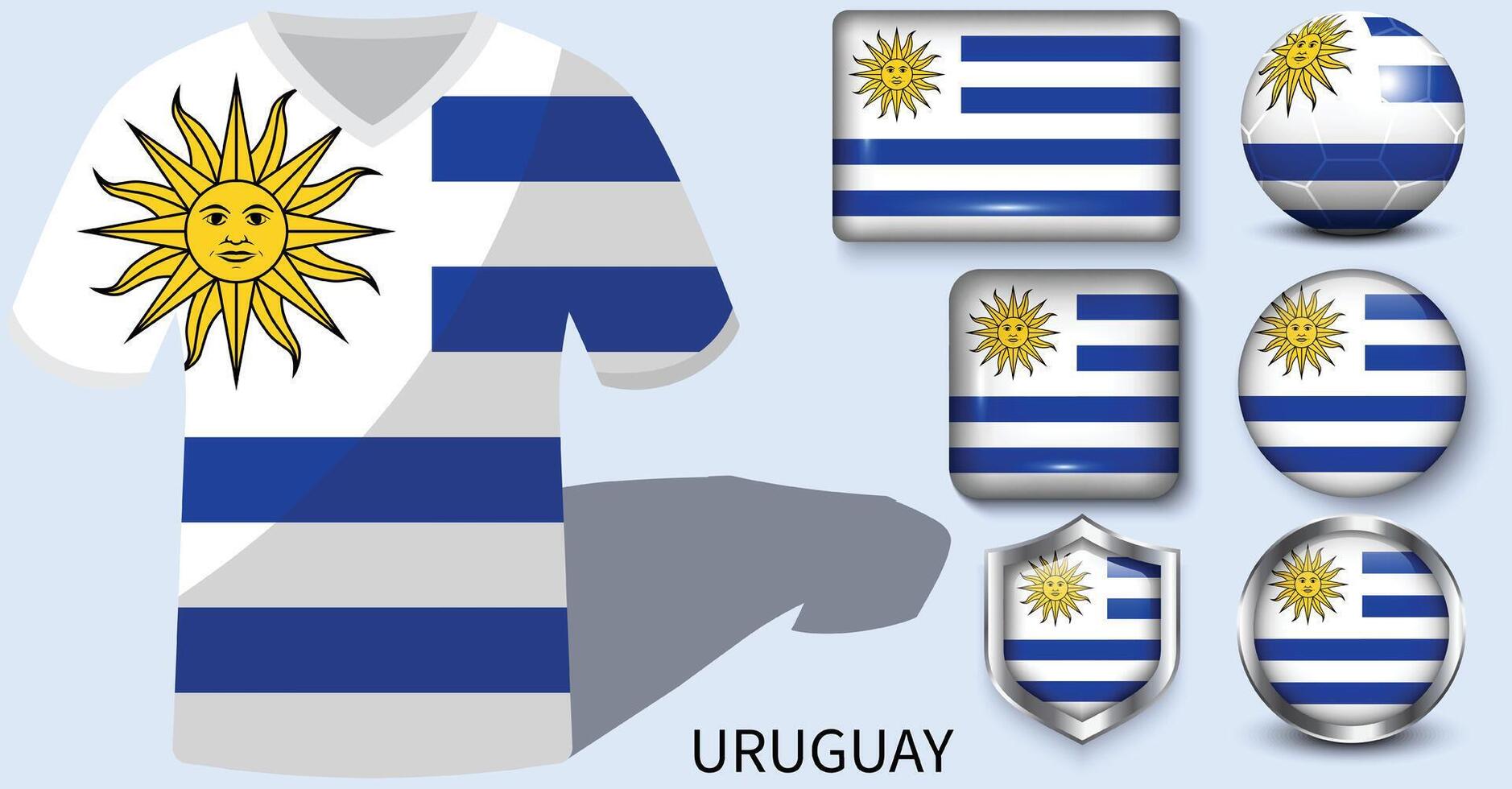 Uruguay Flagge Sammlung, Fußball Trikots von Uruguay vektor
