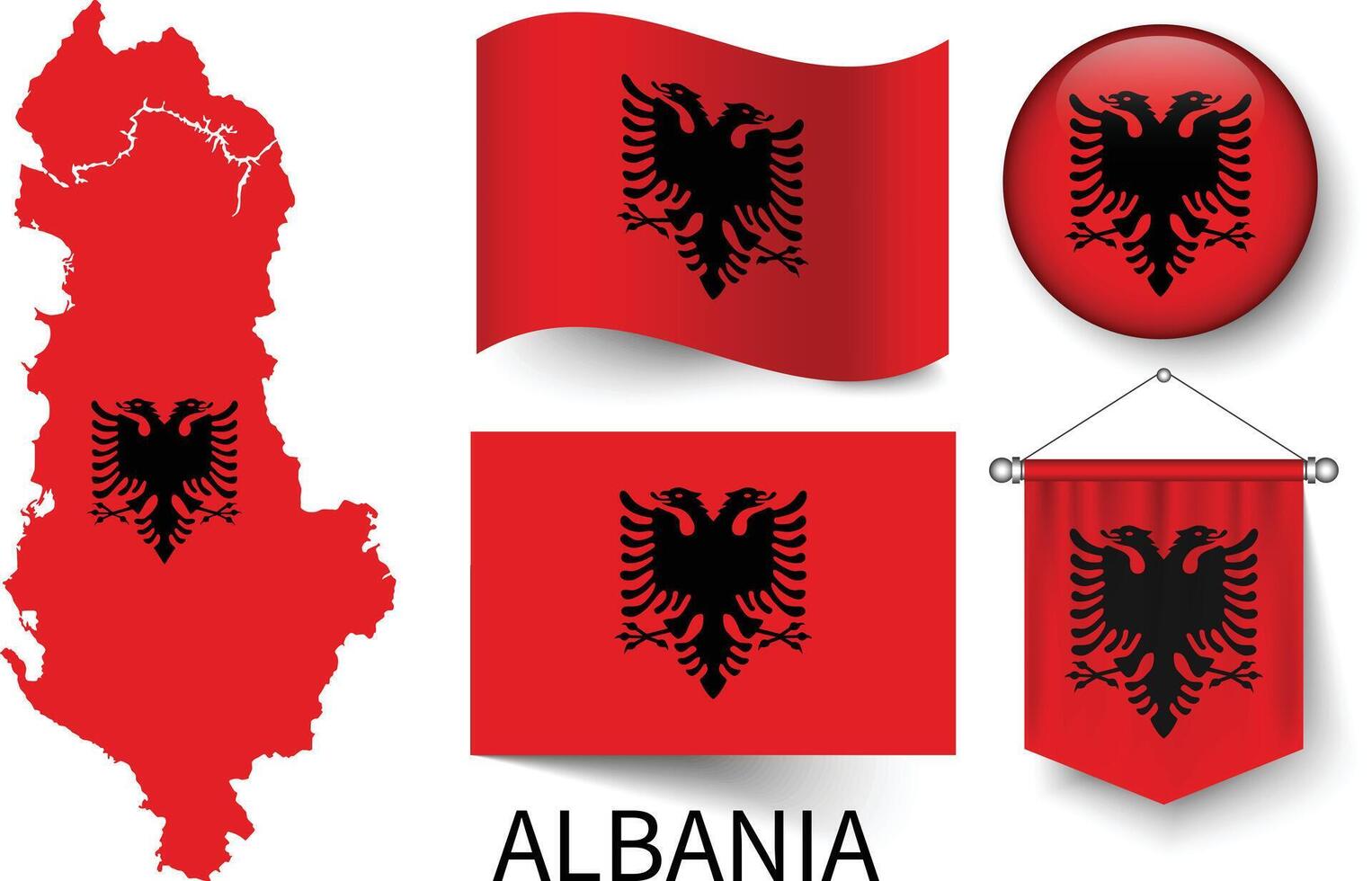 das verschiedene Muster von das Albanien National Flaggen und das Karte von Albanien Grenzen vektor