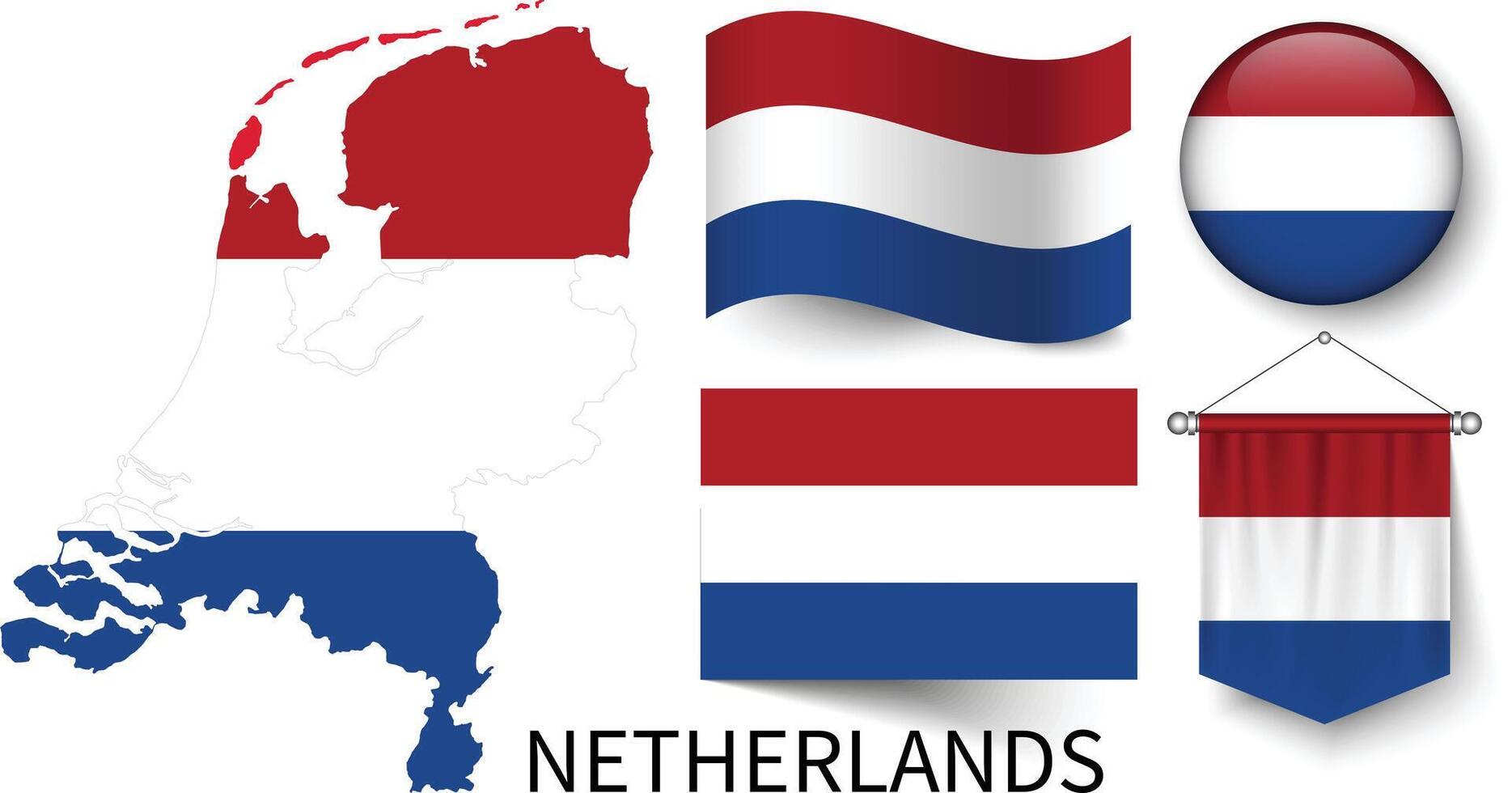 das verschiedene Muster von das Niederlande National Flaggen und das Karte von Niederlande Grenzen vektor