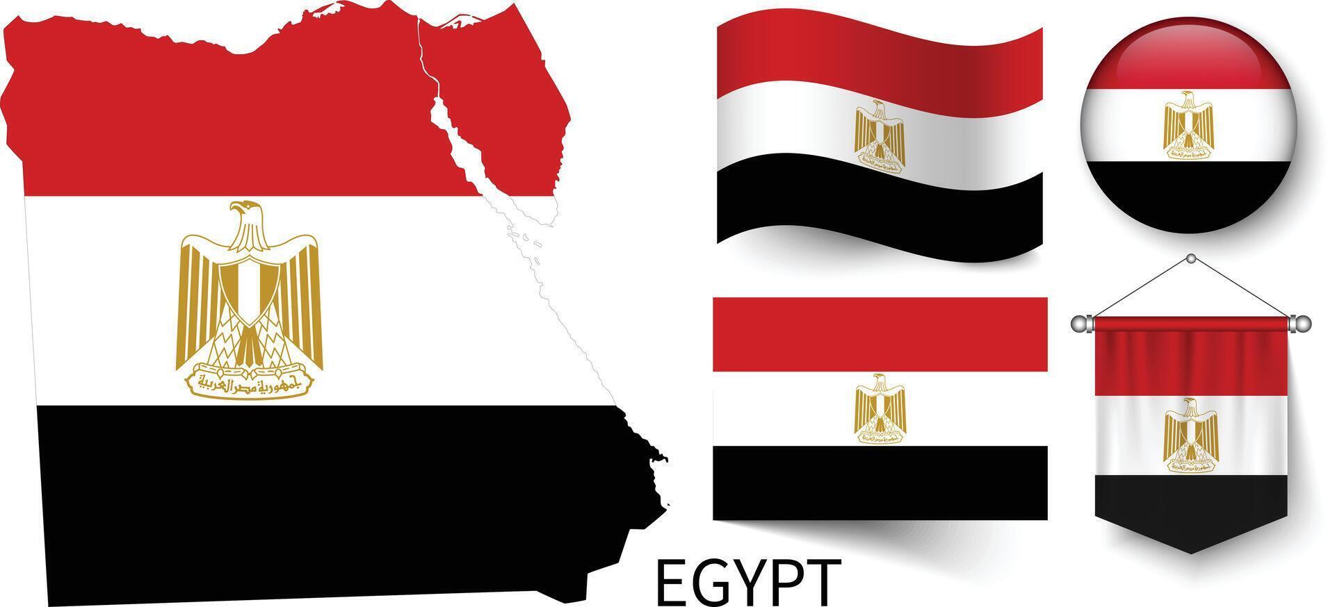 das verschiedene Muster von das Ägypten National Flaggen und das Karte von Ägyptens Grenzen vektor