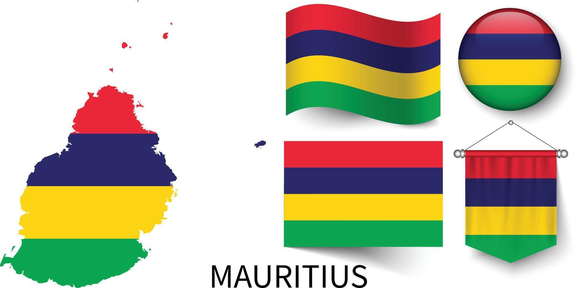 das verschiedene Muster von das Mauritius National Flaggen und das Karte von Mauritius Grenzen vektor