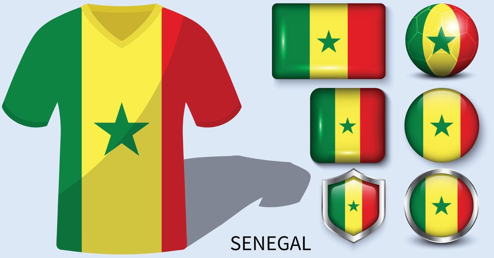 senegal flagga samling, fotboll tröjor av senegal vektor