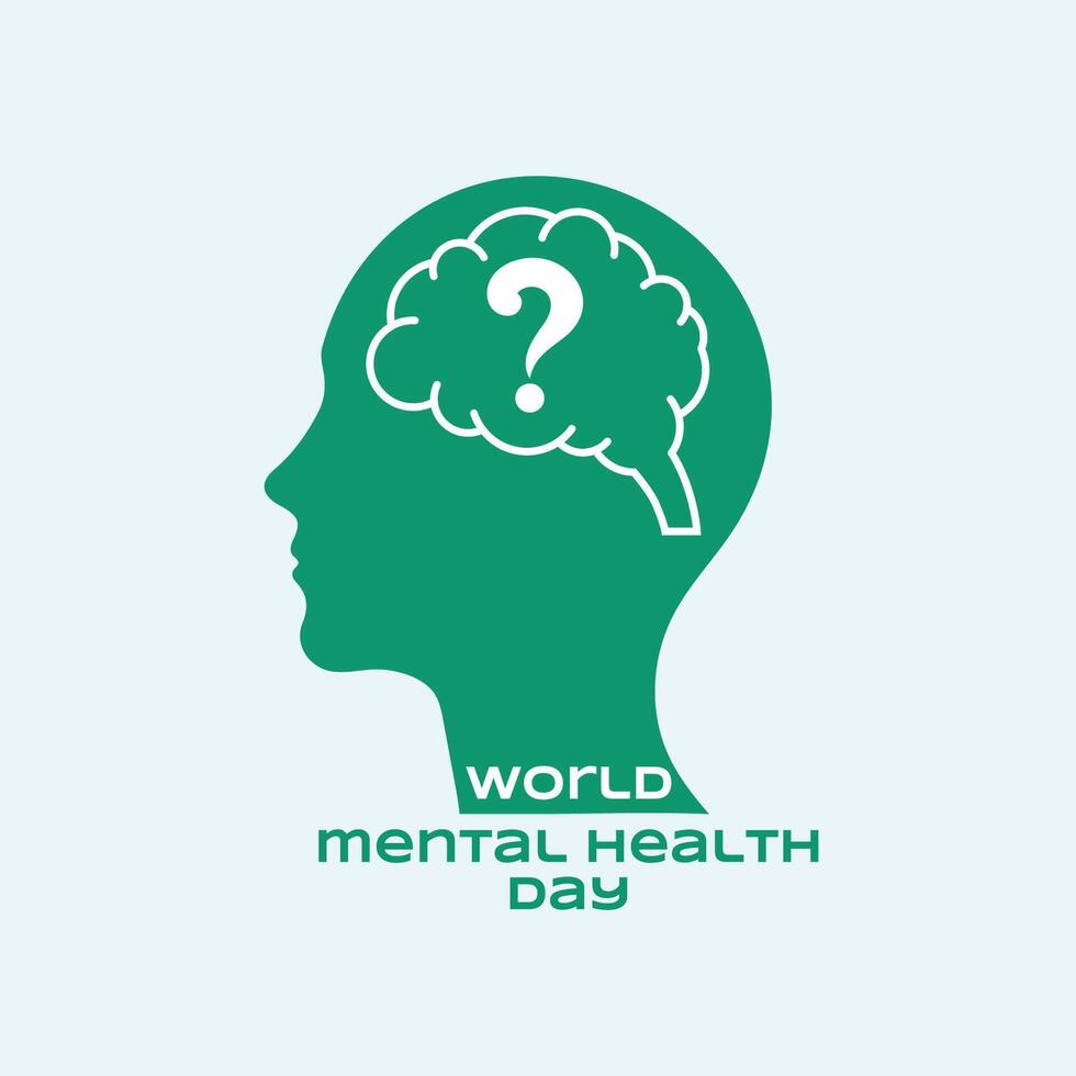 värld mental hälsa dag affisch med mänsklig hjärna och fråga mark vektor