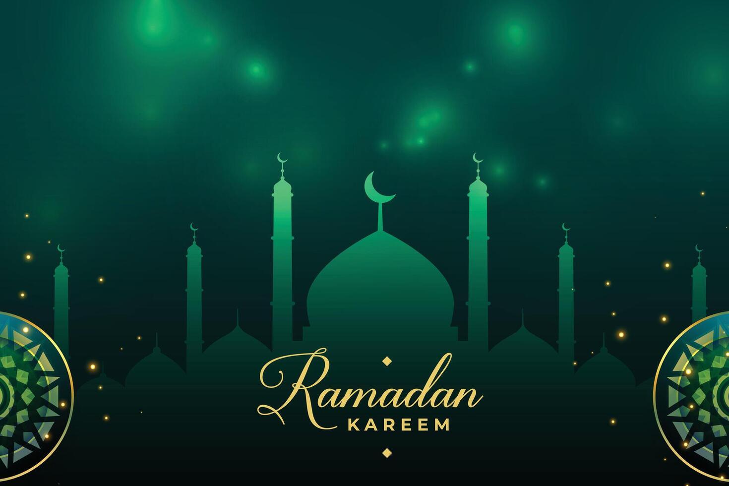 skinande grön ramadan kareem eid festival hälsning design vektor