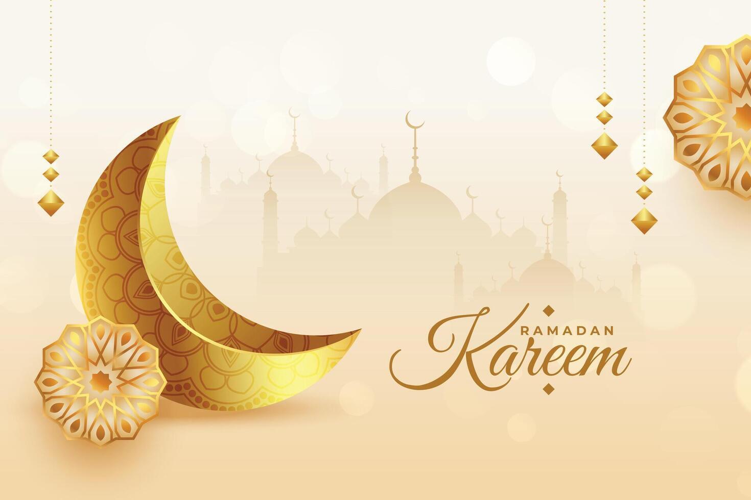 realistisch Ramadan kareem Fasten Monat Anbetung Banner im golden islamisch Stil vektor