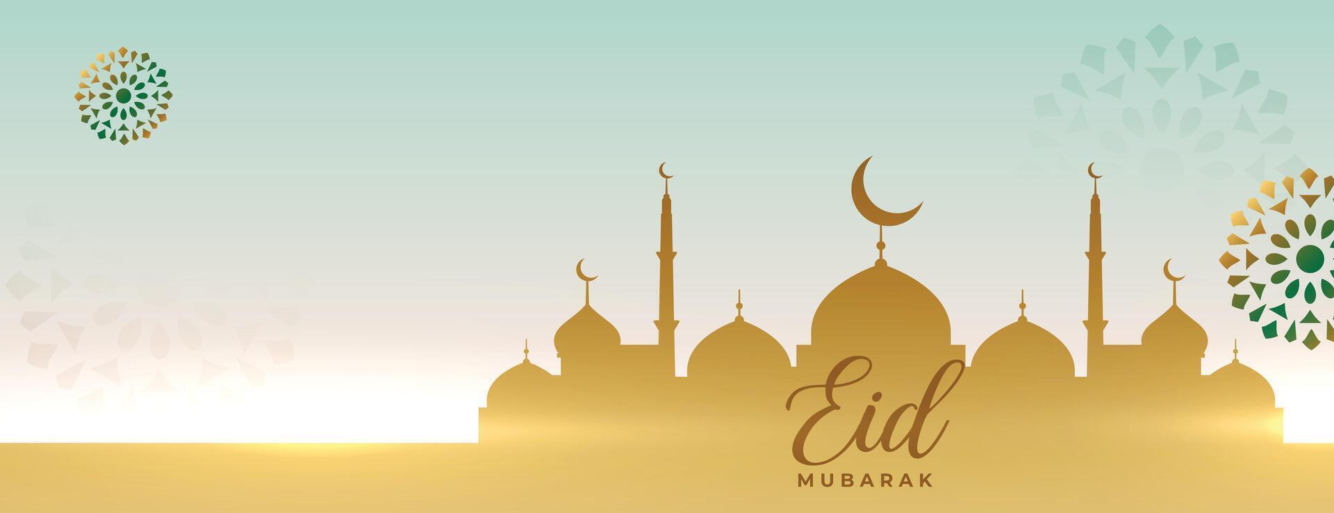 eid ul-fitr mubarak baner med moské och arabicum dekoration vektor