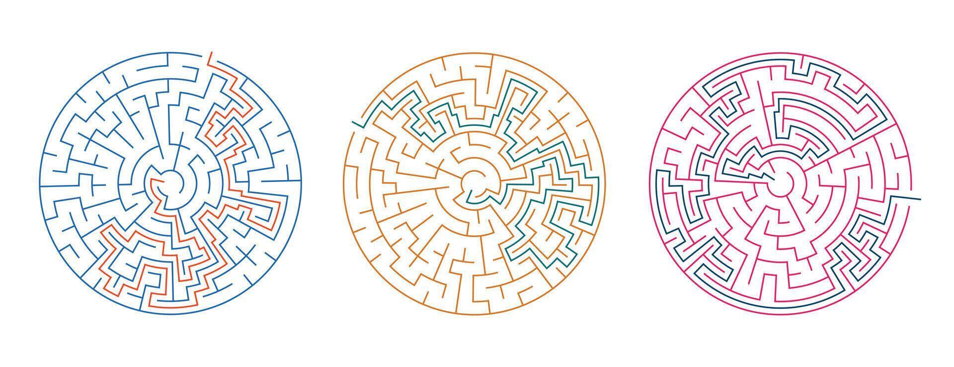 samling av runda labyrint mönster baner utmaning för din barn vektor