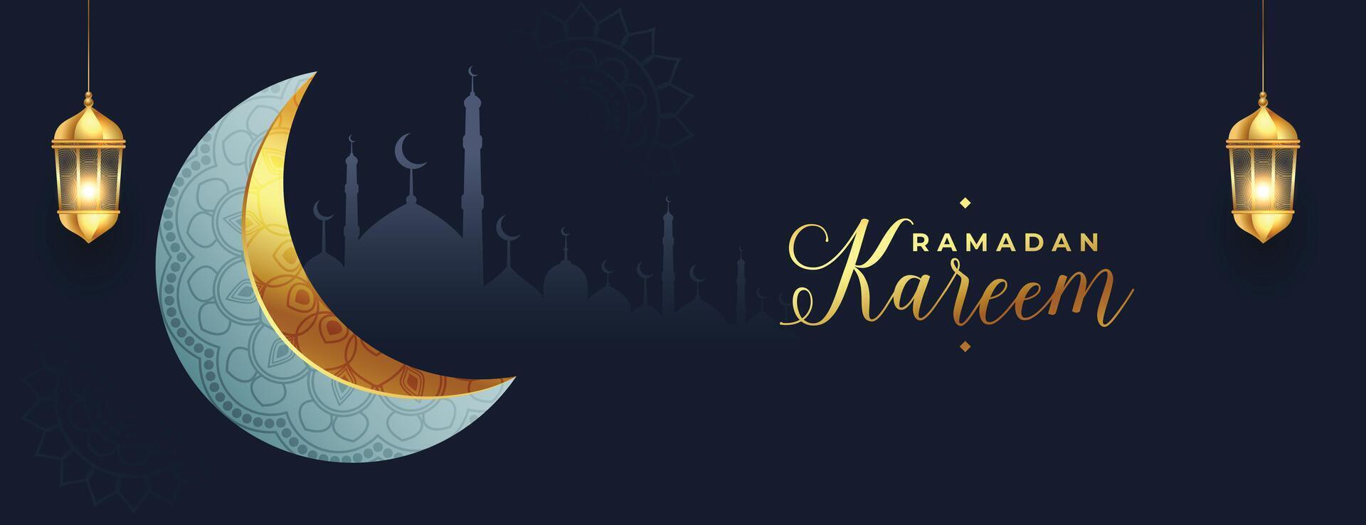 ramadan kareem gyllene dekorativ måne baner design vektor