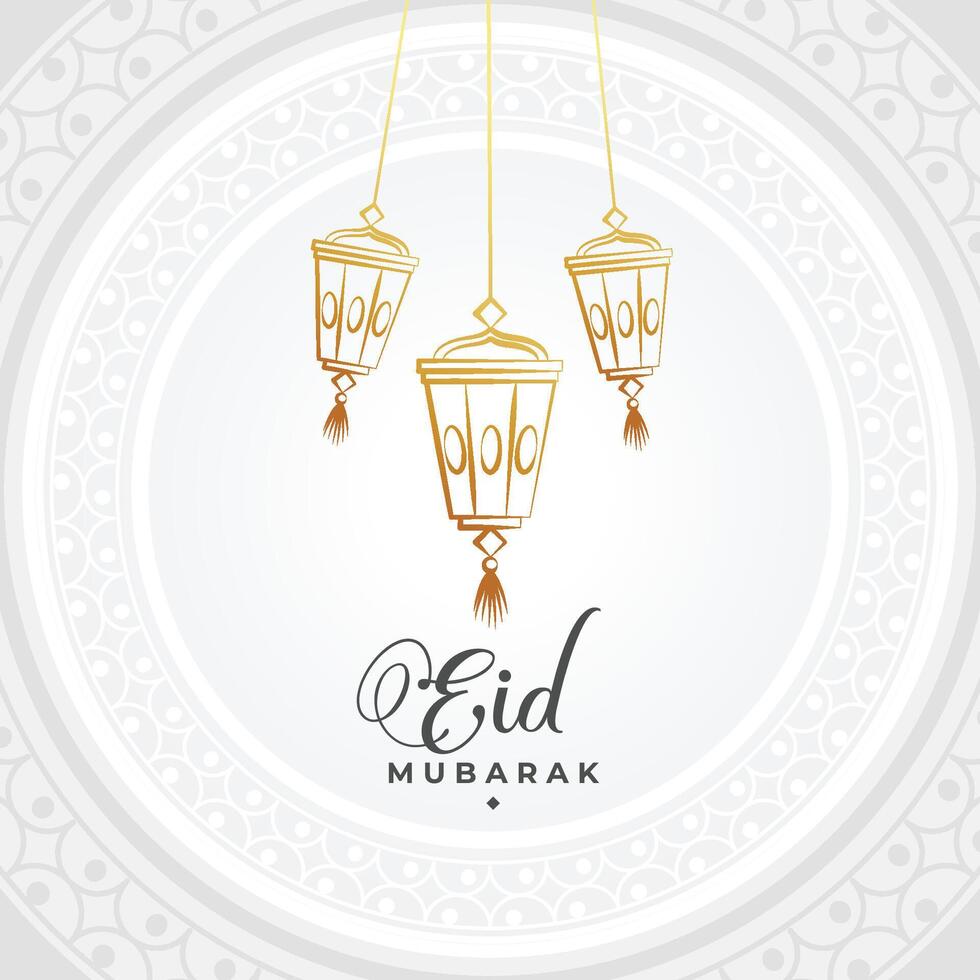 eid al-adha festlig firande vit bakgrund med gyllene lampa vektor